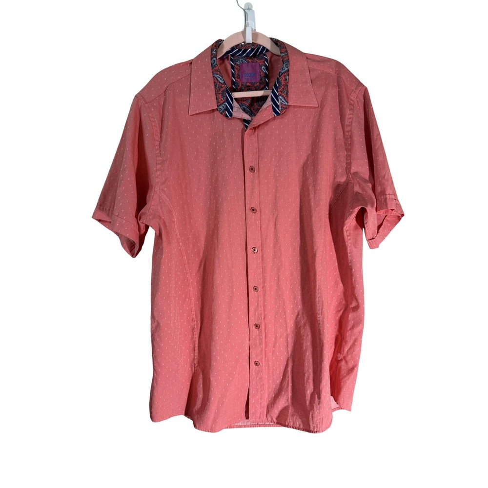 Scoop Shirt Mens XL Pink Coral Short Sleeve Button-Up‎ Relaxed Woven Geometric